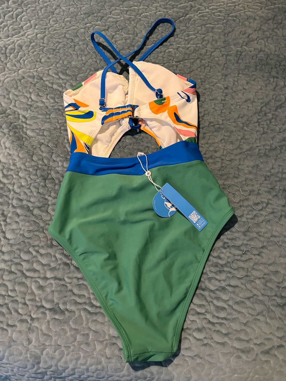 Cupshe Green High-Waist Shorts with Blue Waistband
